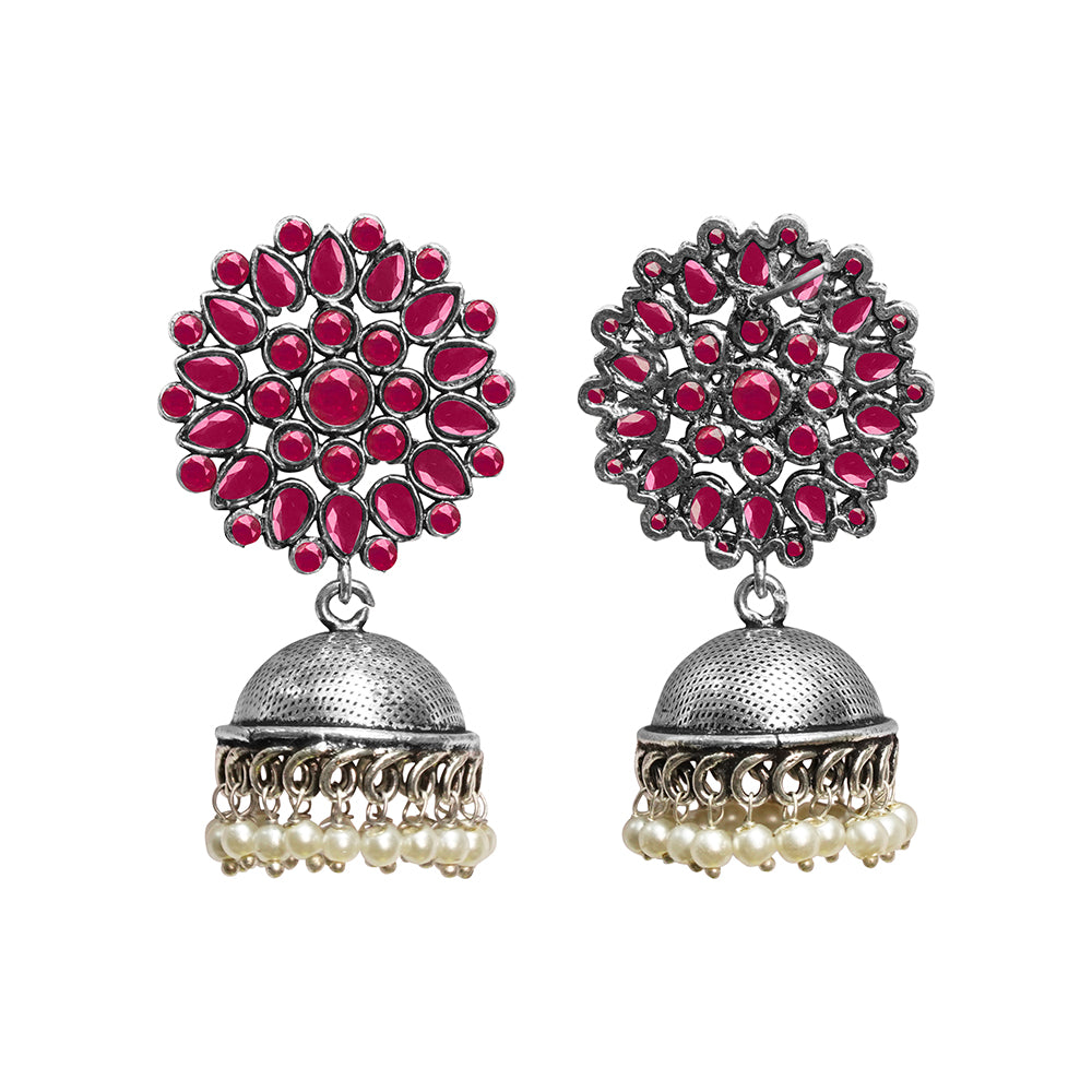 Kamalika stone studded  earrings (Red)