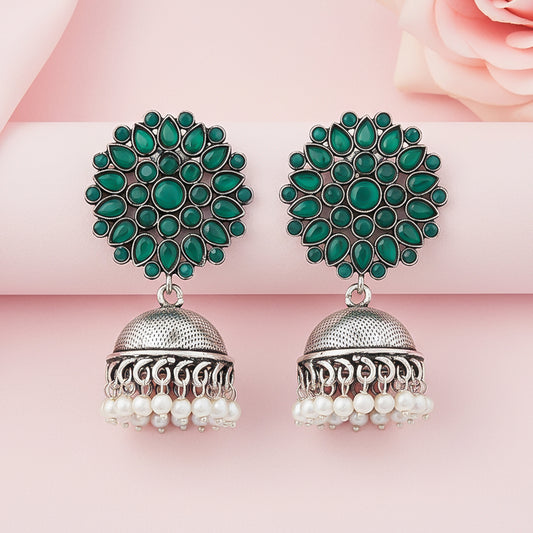 Kamalika stone studded  earrings (Green)