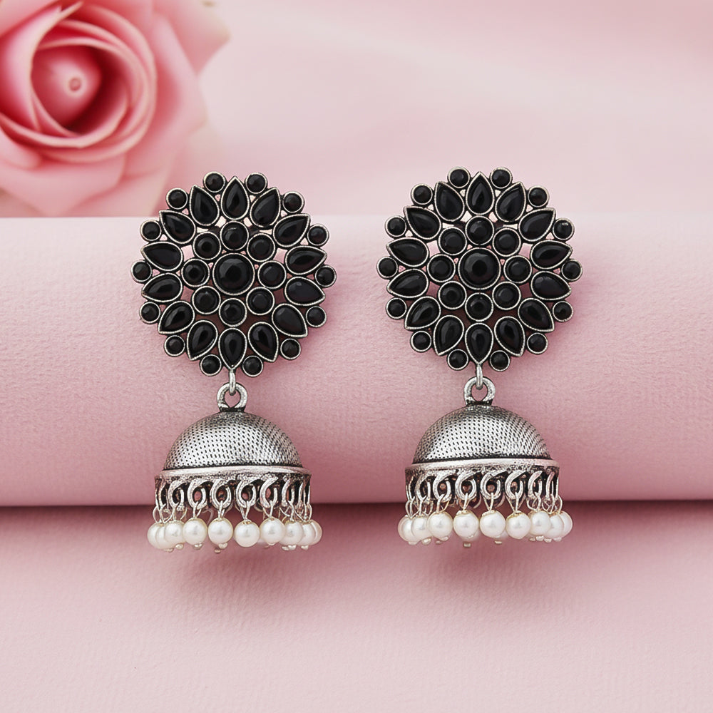 Kamalika stone studded  earrings (Black)