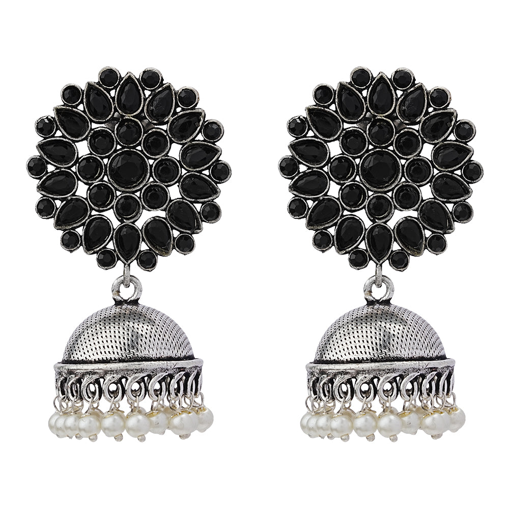 Kamalika stone studded jhumka earrings (Black)
