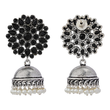 Kamalika stone studded jhumka earrings (Black)