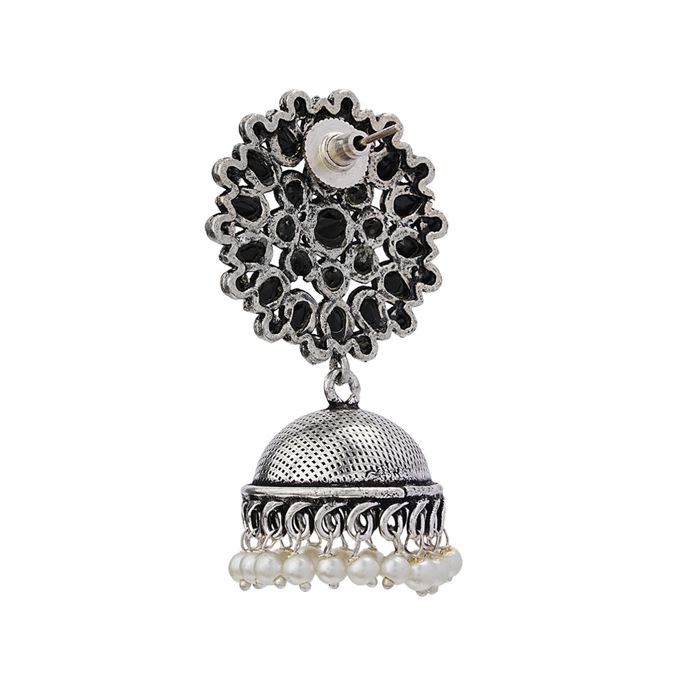 Kamalika stone studded jhumka earrings (Black)