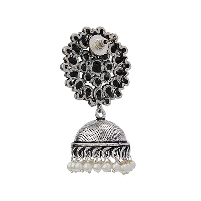 Kamalika stone studded jhumka earrings (Black)