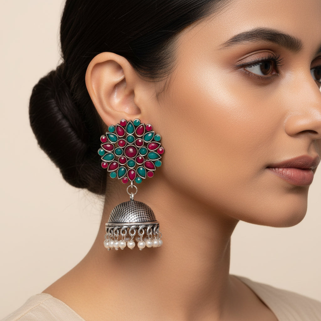Kamalika stone studded  earrings (Multicolored)