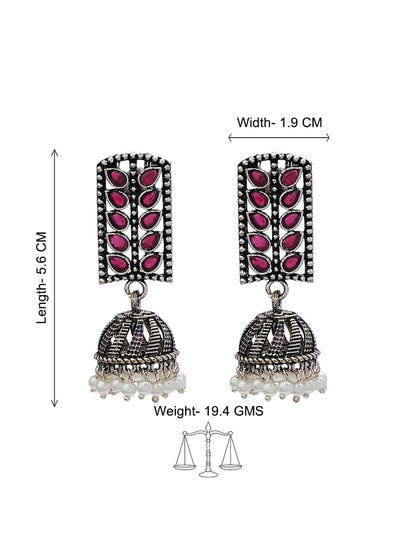 Regal leaffall stone studded jhumki earrings (Red)