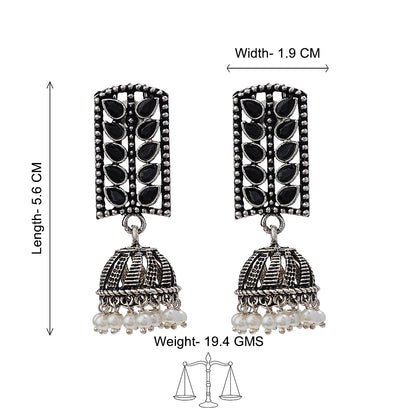 Regal leaffall stone studded jhumki earrings (Black)