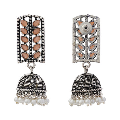 Regal leaffall stone studded jhumki earrings (Light Orange)