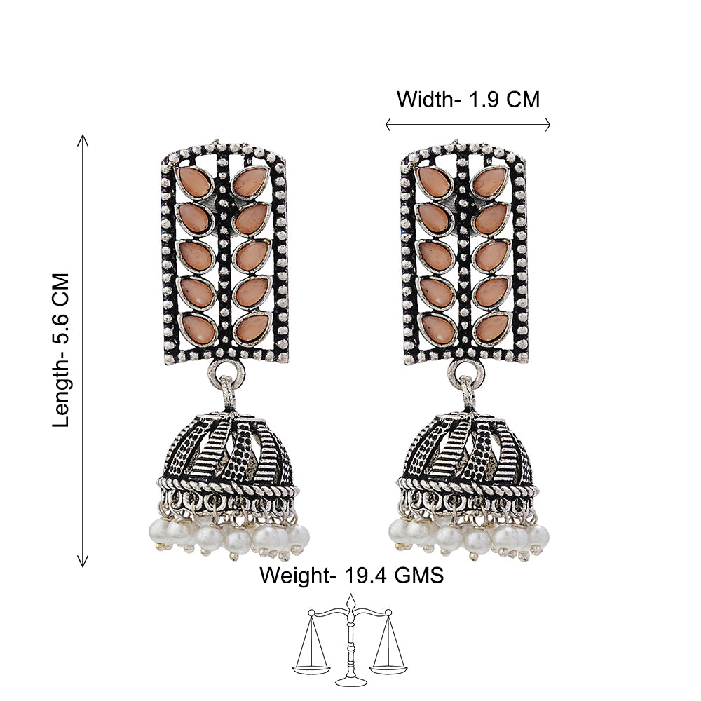 Regal leaffall stone studded jhumki earrings (Light Orange)