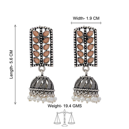 Regal leaffall stone studded jhumki earrings (Light Orange)