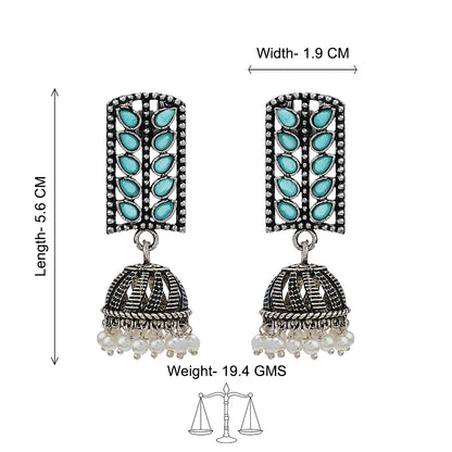 Regal leaffall stone studded jhumki earrings (Mint)
