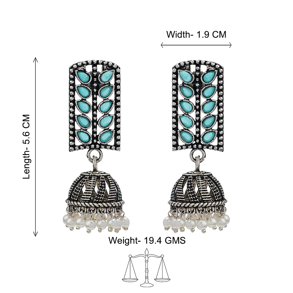 Peacock glow stone studded dangler & Regal leaffall stone studded jhumki set