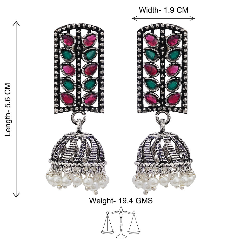 Regal leaffall stone studded jhumki earrings (Multicolored)