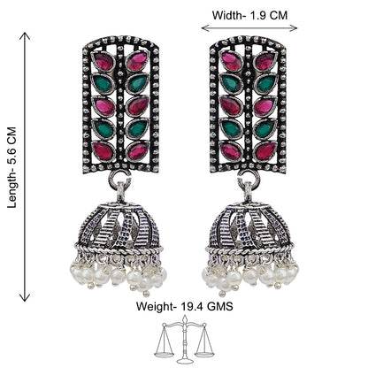 Regal leaffall stone studded jhumki earrings (Multicolored)