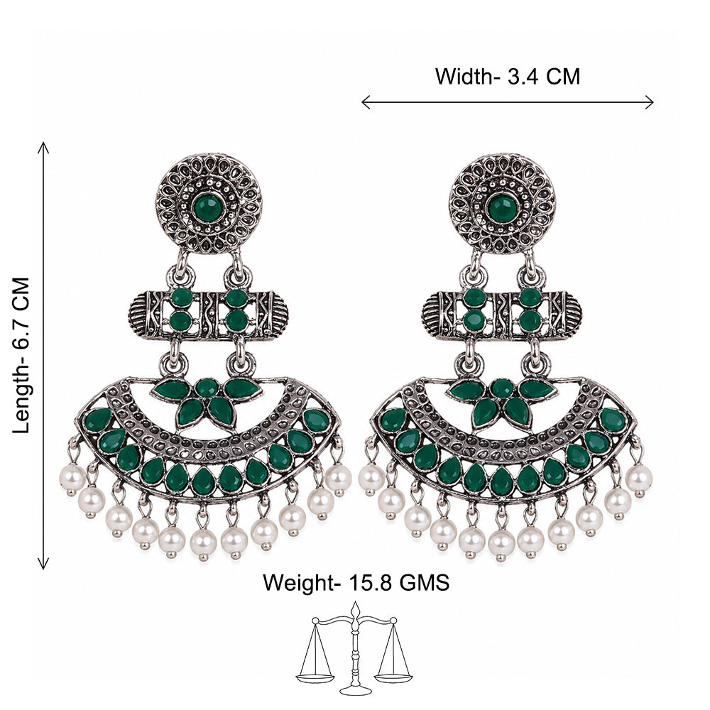 Pearl Cacade stone studded dangler earrings (Green)