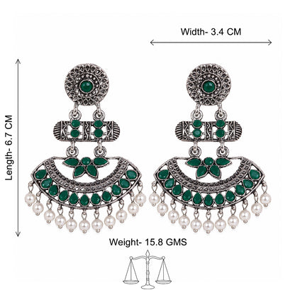 Pearl Cacade stone studded dangler earrings (Green)
