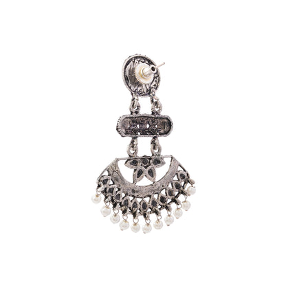 Pearl Cacade stone studded dangler earrings (Black)