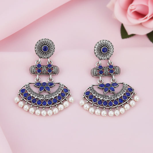 Pearl Cacade stone studded dangler earrings (Blue)