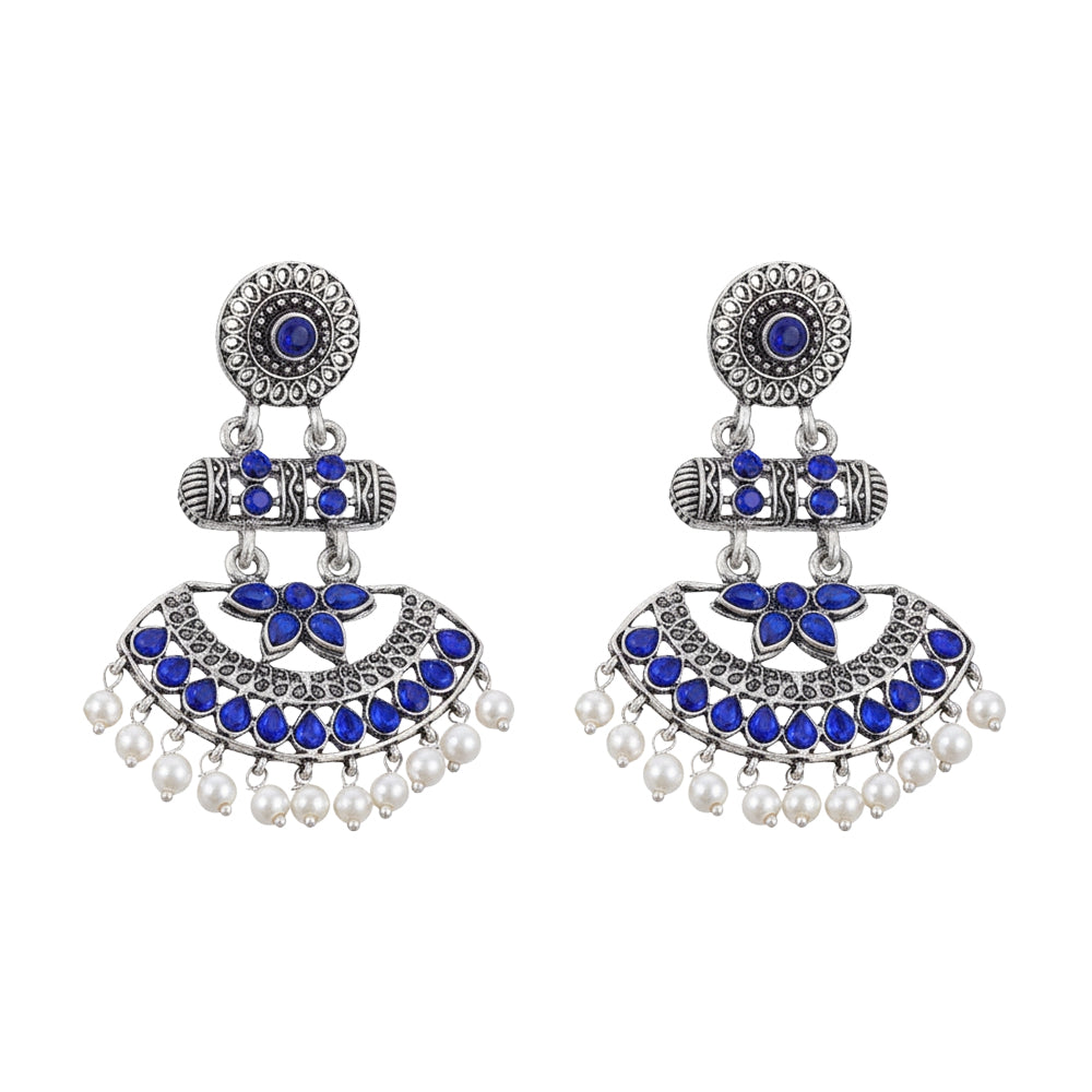 Pearl Cacade stone studded dangler earrings (Blue)