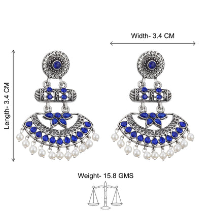 Pearl Cacade stone studded dangler earrings (Blue)