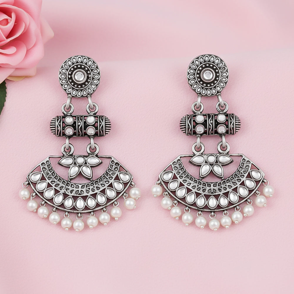 Pearl Cacade stone studded dangler earrings (White)