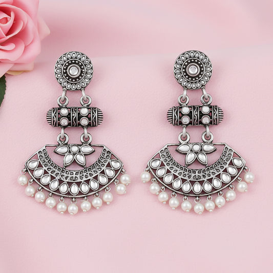 Pearl Cacade stone studded dangler earrings (White)