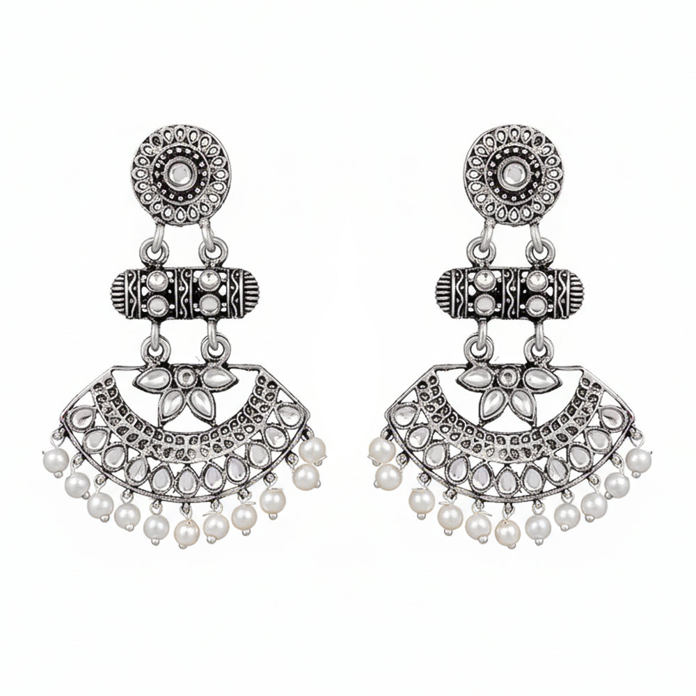 Pearl Cacade stone studded dangler earrings (White)