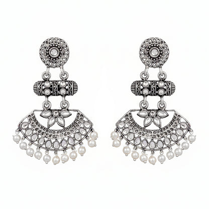 Pearl Cacade stone studded dangler earrings (White)