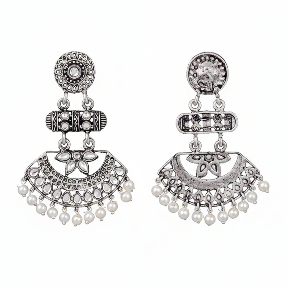 Pearl Cacade stone studded dangler earrings (White)