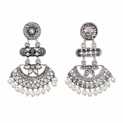 Pearl Cacade stone studded dangler earrings (White)