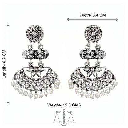 Pearl Cacade stone studded dangler earrings (White)
