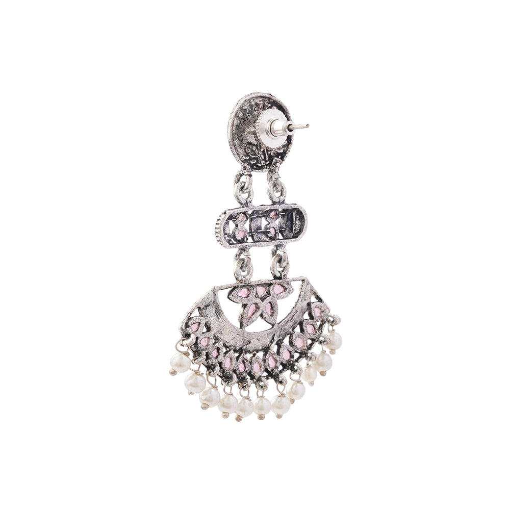 Pearl Cacade stone studded dangler earrings (Baby Pink)