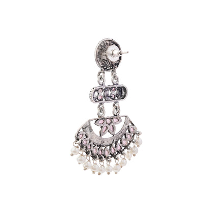 Pearl Cacade stone studded dangler earrings (Baby Pink)
