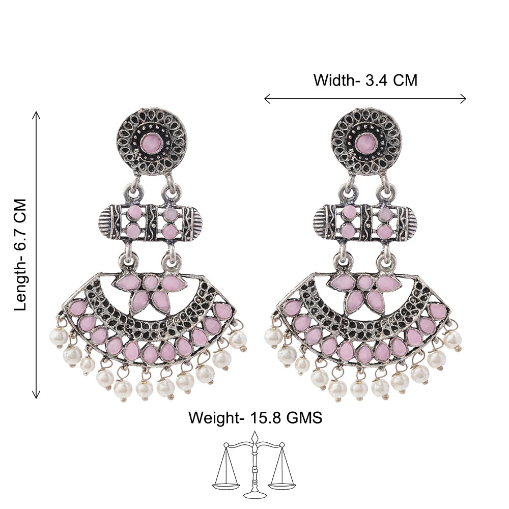 Pearl Cacade stone studded dangler earrings (Baby Pink)
