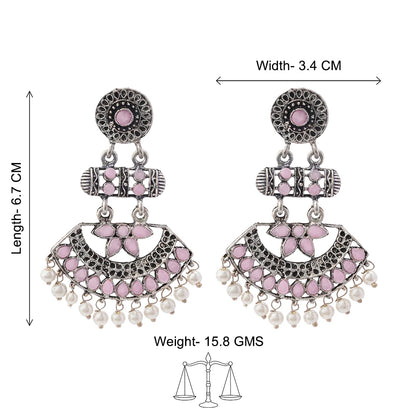 Pearl Cacade stone studded dangler earrings (Baby Pink)