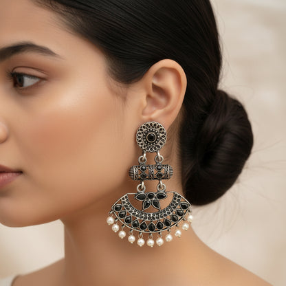 Pearl Cacade stone studded dangler earrings (Light Orange)