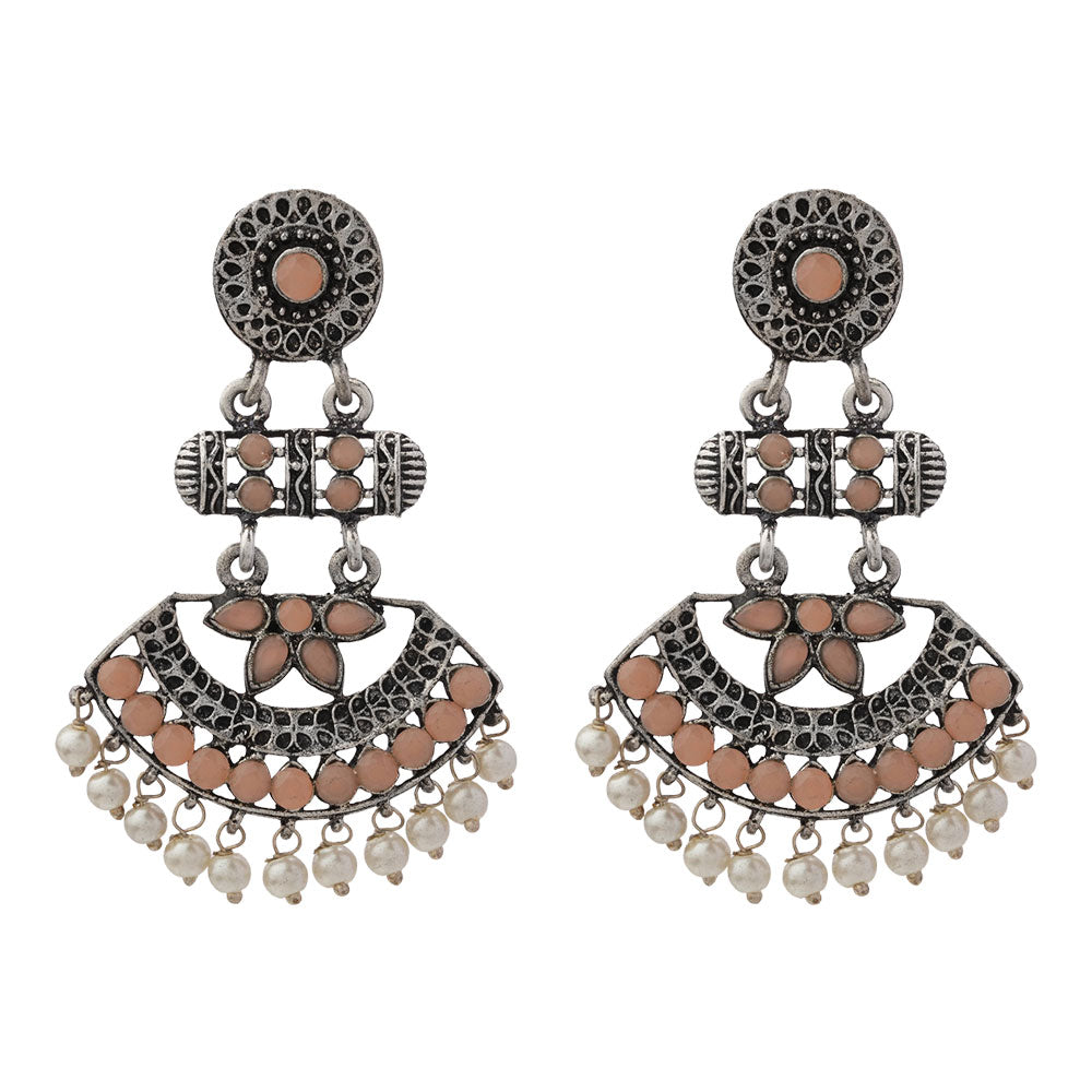 Pearl Cacade stone studded dangler earrings (Light Orange)