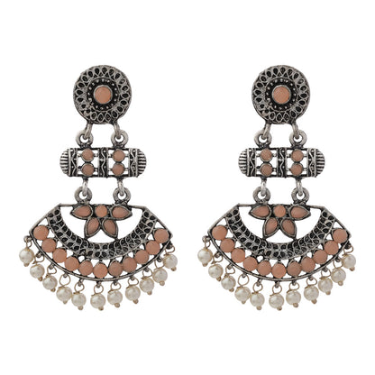 Pearl Cacade stone studded dangler earrings (Light Orange)