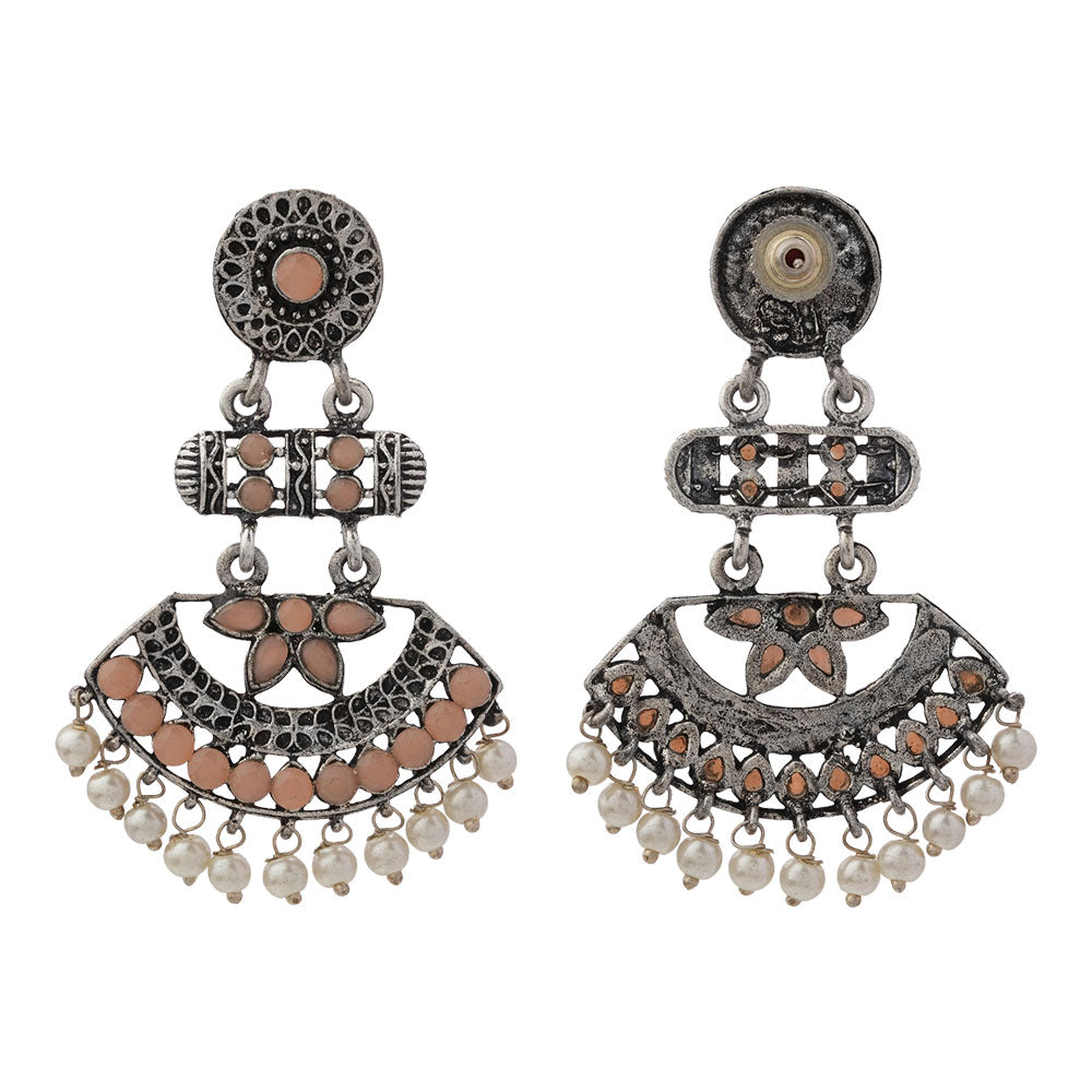 Pearl Cacade stone studded dangler earrings (Light Orange)