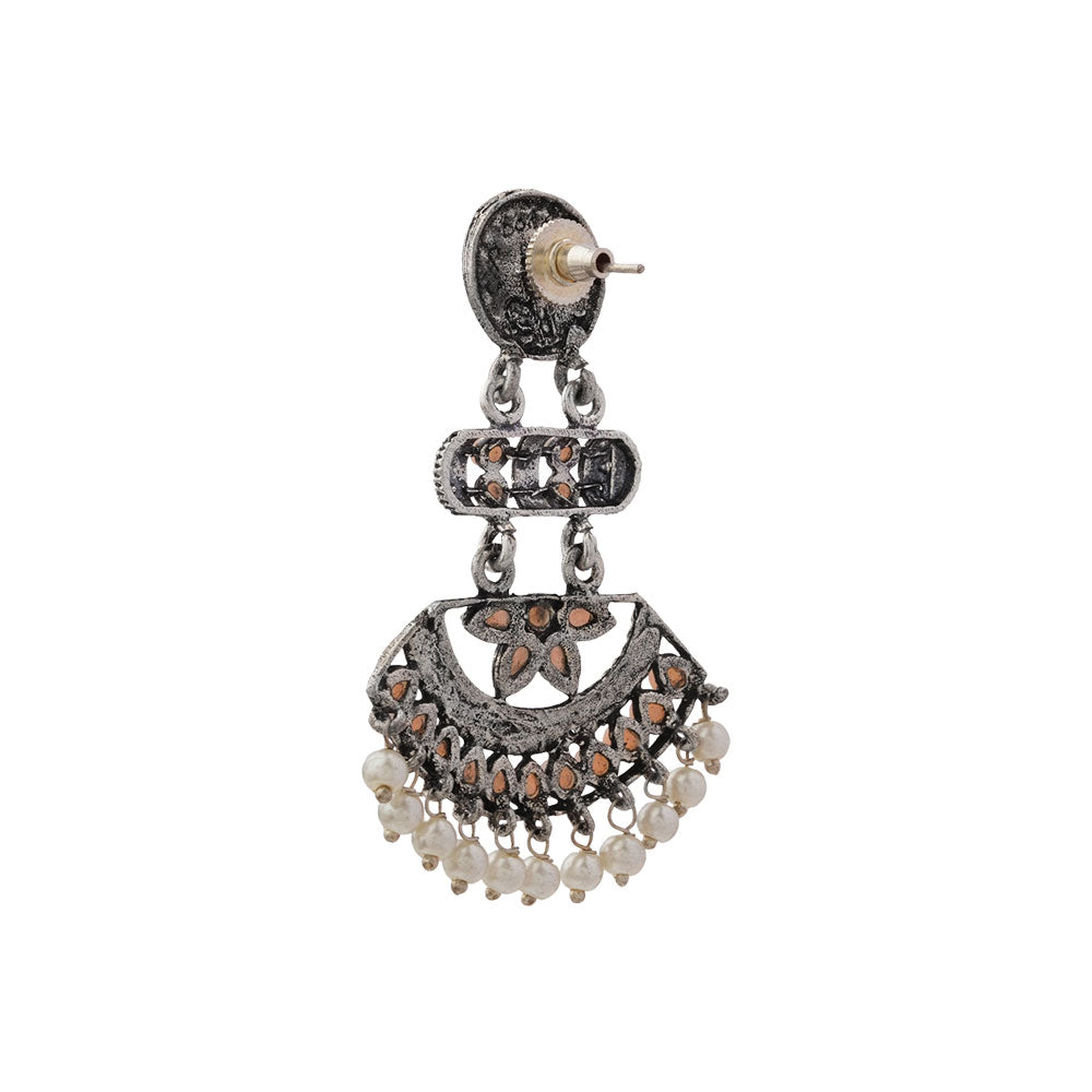 Pearl Cacade stone studded dangler earrings (Light Orange)