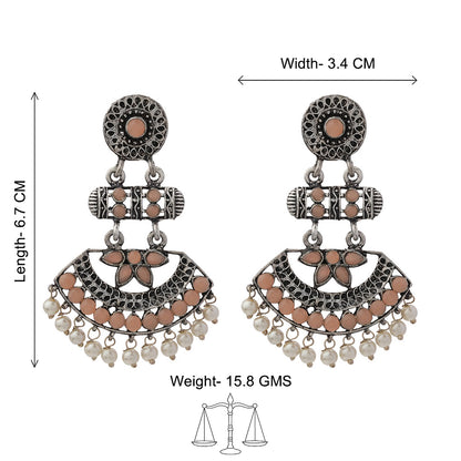 Pearl Cacade stone studded dangler earrings (Light Orange)