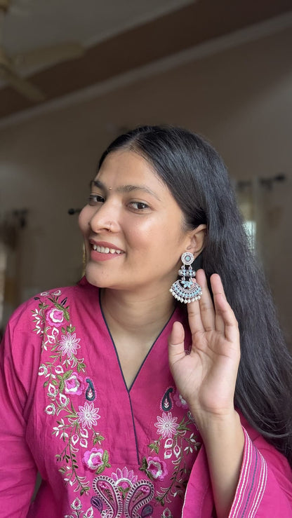 Pearl Cacade stone studded dangler earrings (Mint)