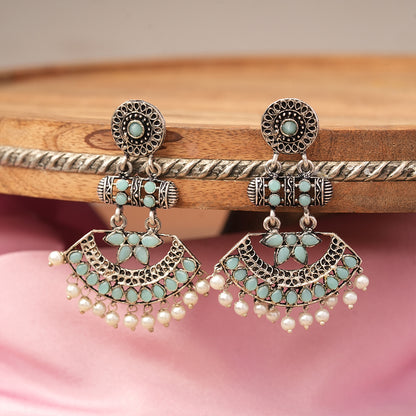 Pearl Cacade stone studded dangler earrings (Mint)