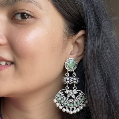 Pearl Cacade stone studded dangler earrings (Mint)