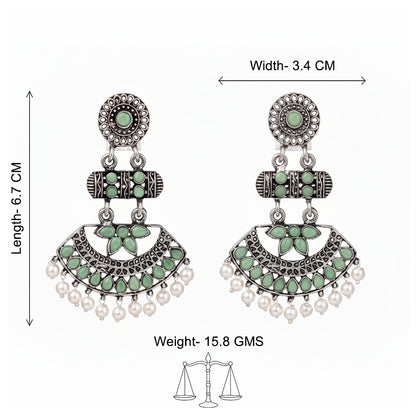 Pearl Cacade stone studded dangler earrings (Mint)