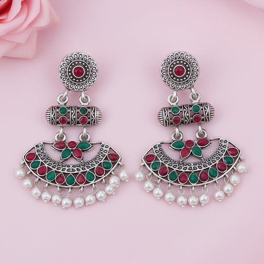 Pearl Cacade stone studded dangler earrings (Multicolored)