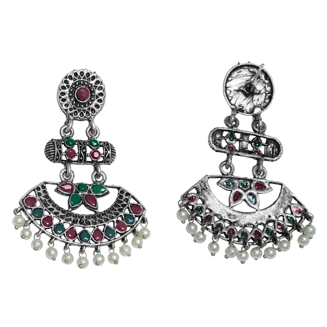 Pearl Cacade stone studded dangler earrings (Multicolored)