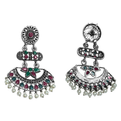 Pearl Cacade stone studded dangler earrings (Multicolored)