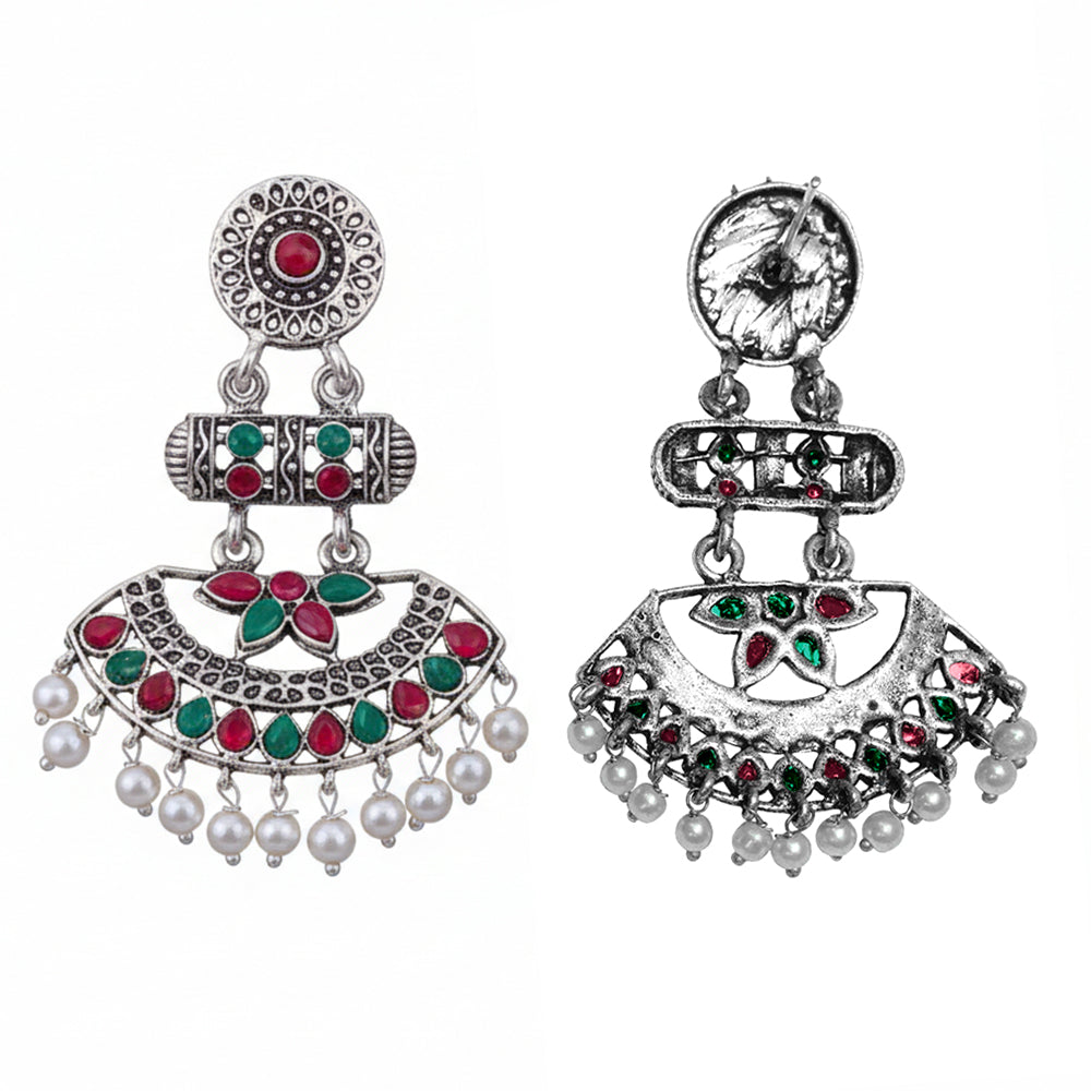 Pearl Cacade stone studded dangler earrings (Multicolored)