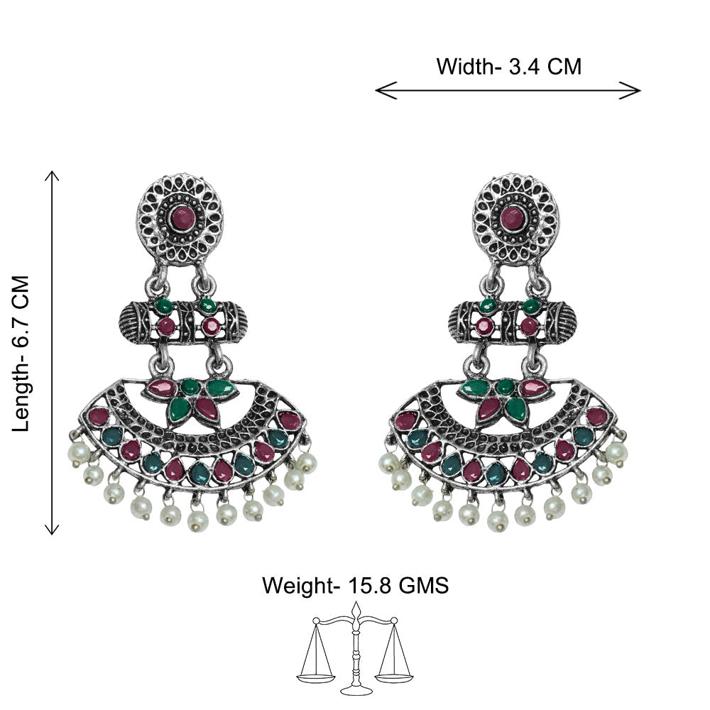 Pearl Cacade stone studded dangler earrings (Multicolored)