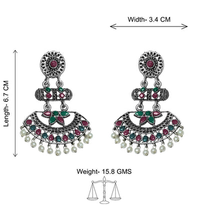 Pearl Cacade stone studded dangler earrings (Multicolored)